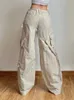 Pantaloni da donna Capris YIKUO Pocket Patchwork Pantaloni dritti Khaki chiaro Vita bassa Pantaloni cargo larghi larghi per le donne Tuta da jogging anni 2000 Harajuku T220926