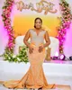 ASO 2022 EBI Mermaid de arabi vestidos de baile laranja de cristais de renda de renda para a noite de segunda recepção vestidos de noivado de aniversário ZJ897