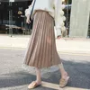 Skirts 2022 Spring High Waist Long Polka Dot Pleated Skirt Velvet Women's Maxi Women Fashion School Jupe