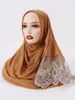 Vêtements ethniques Arrivée Dentelle Hijab Premium Foulard en mousseline de soie Couleur unie Musulman Plaine Châles Wrap Foulard Turban Echarpe Foulard