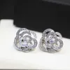 Pattern Hollow Earrings With Diamond Camellia Shining S925 Sterling Silver Fashion Luxury Platinum Brand Jewelry 2022 LOVE258L