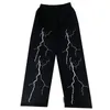 Męskie dresy śladowe Aolamegs Lightning szkielet druk Gothic Pants Mężczyźni luźne swobodne spodnie z szeroką nogą High Street Cool Sweatpants para streetwear 220926