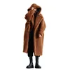 Womens Jackets Teddy Bear Coat Winter Clothes For Women Black Belted Wool Coat Hooded Long Parkas Female Warm Oversized Jacket Fur Coats 220926