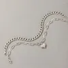 Anklets 2pcs/set Charms Heart Silver Color For Women Punk Cuban Chain Geometry 2022 Fashion Jewelry Accessories 19761