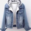 Femmes Vestes Femmes Polaire Chaud Hiver Femmes Jean Veste Poches Bouton Doux À Capuche Chaud Survêtement À Capuche Mode Mince Denim Manteaux Femme 220926