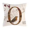Pillow Spring Flower Bird Decorative Linen Cover 45X45cm Living Room Decor Sofa Letter Print Pillowcase