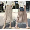 Skirts 2022 Spring High Waist Long Polka Dot Pleated Skirt Velvet Women's Maxi Women Fashion School Jupe
