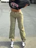 Spodnie damskie Capris Vintage Cargo Spodnie Kobiety Wysoka talia kombinezon swobodne workowate spodnie Y2K Streetwear Schee szerokie nogi dżinsowe spodnie dżinsy T220926