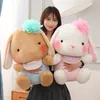 Plush Dolls Giant Adorable Baby Flower HairBand Rabbit Plush Toy Stuffed Animals Pink Bib Dressing Bunny Hug Appease Doll Birthday 220927