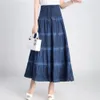 Skirts Casual Jeans Skirts Women's Denim Maxi Skirt Elastic High Waist Party Solid Long Summer Skirt Pleated Jupes Femininas 220924