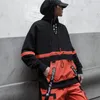 Men's Hoodies 2022 Color Patchwork Ribbon Fashion URBAN STREET WEAR Mens Hip Hop Casual Hooded Sweatshirts Streetwear Full Sleeve