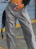 Spodnie damskie Capris Grey Cargo Spodnie dżinsy Women talia Slim Fashion Streetwear Army Big Pockets Y2K Vintage Baggy Denim Spodni kombinezon