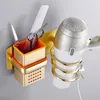 Hooks Aluminum Hair Dryer Holder Self-adhesive Bathroom Shelf With Basket Wall Mounted Hairdryer Storage Rack Blower Organizer