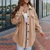 Kvinnans jackor Kvinnor 2022 Kvinnor Autumn Winter Fashion Flannel Borsted Coat Loose Long Sleeve Casual Ladies Solid Lapel Jacket #T2G