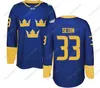 Gla Mit # 8 Rasmus Dahlin 2016 Coupe du monde de l'équipe de Suède Maillots de hockey Kruger Ekholm Forsberg Stralman Hjalmarsson Landeskog Hedman Maillot de hockey personnalisé