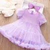 Mädchenkleider 2022 Sommer Baby Mädchen Pailletten Schleife Gaze Kleid