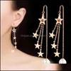 Charm 925 Sterling Sier New Jewelry Woman Fashion Gold and Earrings Long Tassel Five Pointed Star Round Retro Drop Delivery 2021 DHSEL DHOBW