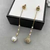 Glassdesigner Pendant Studs Charm Diamond Ball Earndrops Women Long Pearl Earrings With Box