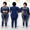 Women's Two Piece Pants Fashion Shiny Lady Clothes Dashiki African Robe Vest Long Suits Ethnic Style Chiffon Rhinestone 3 Sets Party Outfits