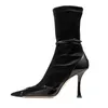 Сапоги в стиле панк, эластичные короткие туфли на высоком тонком высоком каблуке с острым носком, пикантные черные зимние туфли-лодочки в стиле панк, женская обувь большого размера