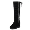 Boots Fashion Knee High Girls Comfy Wedge Platform Winter Warm Plush Snow على امرأة طويلة حذاء أسود أبيض الحجم 43