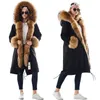 Dames s fur faux maomaokong winter vrouw natuurlijke overjas plus size zwarte parka's wasbeer echt voering grotende warme jas jassen lang 220926