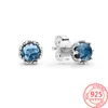 La nuova moda orecchini in argento sterling 925 con zirconi blu aura quadrata classici accessori femminili delicati per gioielli Pandora