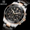 Нарученные часы Benyar Business Men Quartz Watch Luxury Sapphire нержавеющая сталь дайвинг 100 м водонепроницаемый хронограф для Relogio