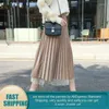 Skirts 2022 Spring High Waist Long Polka Dot Pleated Skirt Velvet Women's Maxi Women Fashion School Jupe