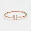 Home Double bangle gold and silver bracelet 925 Sterling Plated 18k Rose Gold Bracelets T-shaped Open Spring Adjustable236O