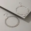 Anklets 2pcs/set Charms Heart Silver Color For Women Punk Cuban Chain Geometry 2022 Fashion Jewelry Accessories 19761