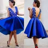 Vestidos de festa Blue Sexy Sexy Deep V Dress Homecoming 2022 Apliques de renda A Lace Setin Cetat