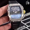 Superclone Tasarımcı Lüks Erkek Mekaniği Rihca Milles Siyah Kırmızı Kauçuk Erkekler Safir Otomatik Mekanik Tourbillion Takvim Gümüş