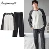 Men's Sleepwear Korean Minimalist Style Man Pajamas Set Long Sleeve Loungewear Cotton for Boy Leisure Mens Pijamas Fashion Homesuits 220924
