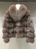 Pele feminina faux oftbuy jaqueta de inverno mulheres casaco real gola natural outerwear grosso manga quente moda streetwear 220923