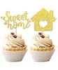 Groothandel Feestdecoratie Sweet Home Cupcake Toppers Goud Glitter sleutel Inwijdingsfeest Cupcakes Picks Nieuw Thema Taart Decoratie Benodigdheden