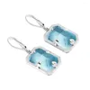 Boucles d'oreilles pendantes véritable argent Sterling 925 pour femmes longue marque bijoux pierre gemme aigue-marine boucle d'oreille brillant cadeau