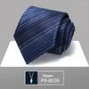 Papillon di alta qualità 2022 Designer Fashion Dark Blue Gradient Striped 8cm For Men Zipper Cravatta da lavoro Abito formale con confezione regalo