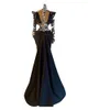 2022 Czarne sukienki wieczorowe Noś Bling długie rękawy Wysoka szyja iluzja Kryształowa koralika Satyna syrena plus formalna sukienka imprezowa P5948273