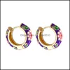 Hoop Huggie Wholesale Fashion Colorf Flower Emamel Sm￥ ￶rh￤ngen Guld Metal Geometrisk cirkel f￶r kvinnor Charm smycken 3431 Q2 Drop D DH1P6