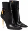 WinteTop Design Padlock Leather Ankle Boots Lock & Key Buckled Straps Women Metal Stiletto Heels Fashion Lady Pointed Toe Lady Booties