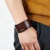 Brazalete de cuero de vaca con botón ajustable, pulsera para hombres y mujeres, joyería de moda, color negro