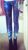 Blue and Black Colors Leggings Feminina calça elástica Estrela impressão sexy Galaxy Slim Stretch Graffiti Leggings