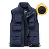 Män s västar Autumn Winter Men fleece varm väst med många fickor manlig casual tjock multi pocket waistcoat p ograpar ärmlös jacke 220926