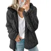 女性用ジャケット女性秋の冬ジャケット女性コート因果柔らかいフード付きフリースぬいぐるみ温かいプラスサイズのフェイクフラッフィージッパートップスダデラ220926