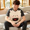 Men's Sleepwear Summer Knitted Cotton Cartoon Mens Pyjamas Pajamas Casual Short Sleeve Long Pants Sets Men's Sleep Lounge Night Pijamas 4XL Home 220924