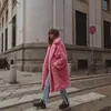 Frauenfell Faux Pink Long Teddybärenjacke Mantel Winter Dick warm warm übergroß