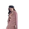 Damesjassen Leiouna herfst roze tweed vrouwelijke jas voor vrouwen pakken rok elegante socialite stijl pak tweedelige set chandal mujer9467011