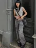 Women's Pants Capris 90s Vintage Low Waist Cargo Pants Women Gothic Punk Multi Pockets Wide Leg Trousers Streetwear Y2k Straight Denim Overalls Rivet T220926