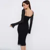 Abiti casual XLLAIS Sexy Cut Out Bandage Robe Elegante maglia trasparente manica lunga Midi Dress Hot quasi senza schienale Prom Vestidos T220905